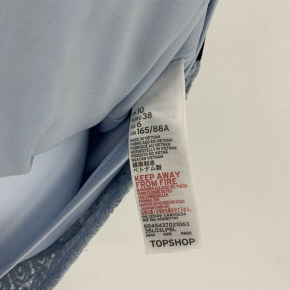 TOPSHOP Crotchet Lace Mini Dress Size 6 Light Blue Trim Contrast - Picture 11 of 12